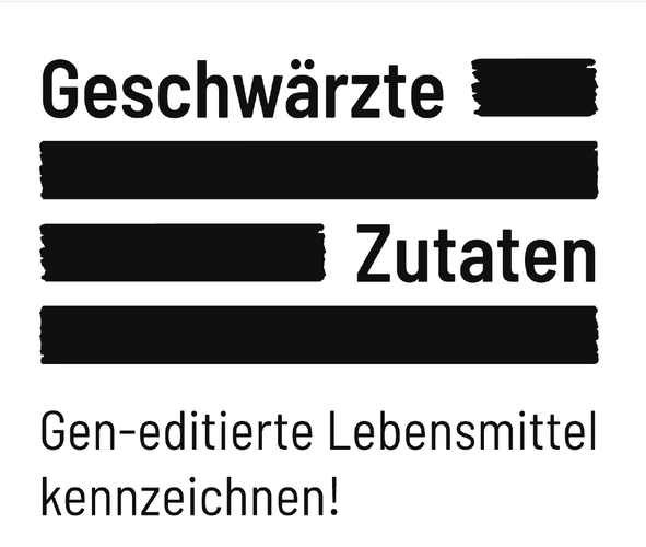 KI generiert: Text betont die Notwendigkeit, gen-editierte Lebensmittel zu kennzeichnen. Hauptinhalt: "Geschwärzte Zutaten".