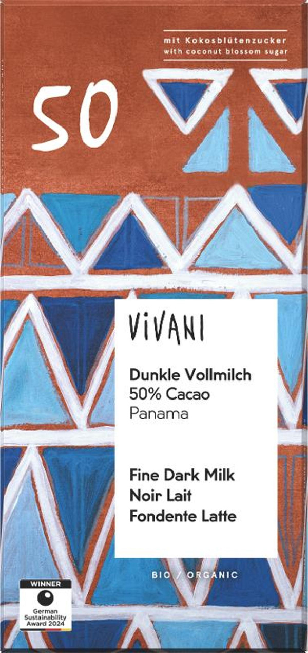 Produktfoto zu Dunkle Vollmilch 50%, mit Kokosblütenzucker gesüßt