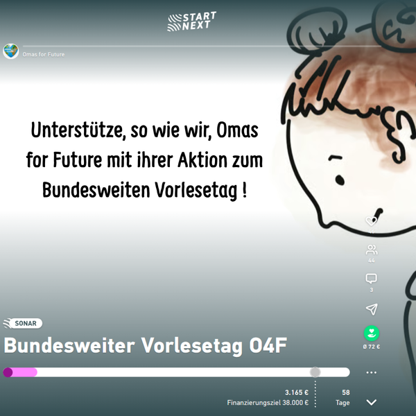 KI generiert: Ein gezeichnetes Kind; Text: "Unterstütze, so wie wir, Omas for Future... bundesweiter Vorlesetag!"