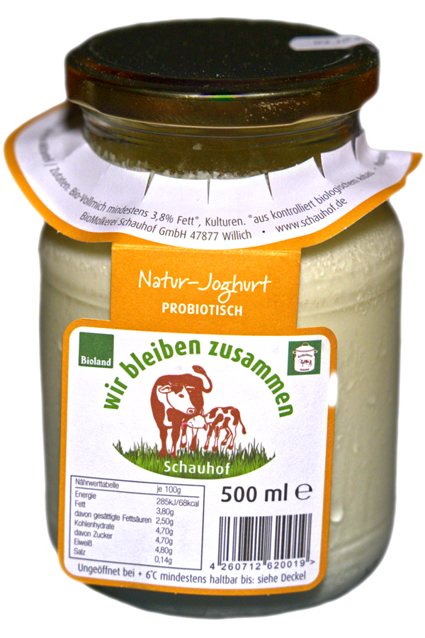Produktfoto zu Joghurt Schauhof 500g, Bioland, regional, probiotisch, "wir bleiben zusammen"