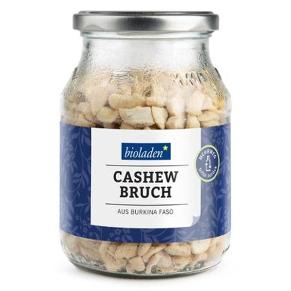 Produktfoto zu b*Cashew Bruch, bioladen fair-Projekt, Mehrweg, Pfandglas bitte zurückgeben