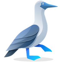 KI generiert: Grafische Darstellung eines Blaufußtölpels mit blauen Füßen und blauem Schnabel.