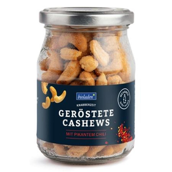 Produktfoto zu b*geröstete Cashews mit pikantem Chili, b*fair-Projekt, Mehrweg, Pfandglas bitte zurückgeben