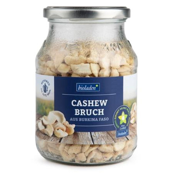 Produktfoto zu b*Cashew Bruch, bioladen fair-Projekt, Mehrweg, Pfandglas bitte zurückgeben