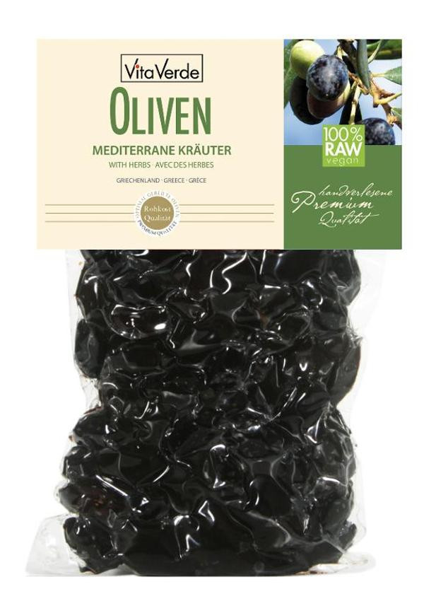 Produktfoto zu Oliven mediterran im Beutel, Rohkostqualität, mit mediterranen Kräutern und Knoblauch