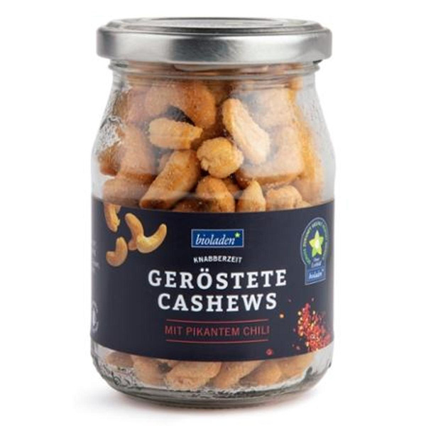 Produktfoto zu b*geröstete Cashews mit pikantem Chili, b*fair-Projekt, Mehrweg, Pfandglas bitte zurückgeben