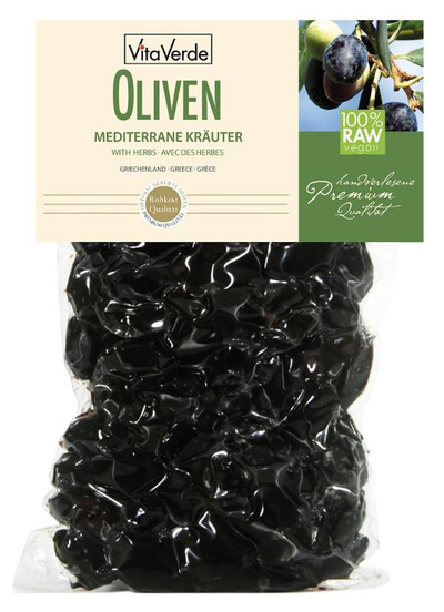 Produktfoto zu Oliven mediterran im Beutel, Rohkostqualität, mit mediterranen Kräutern und Knoblauch